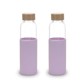 Kuber Industries Water Bottle | Glass Bottle | Sleeve Protection Bottle | Bamboo Lid Water Bottle | Travel Round Bottle | XB5501-PURP | 550 ML | Set of 2 | Purple